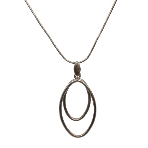 Sterling Silver 925 Double Oval Loop Pendant Chaint Necklace 16" - Picture 2 of 10